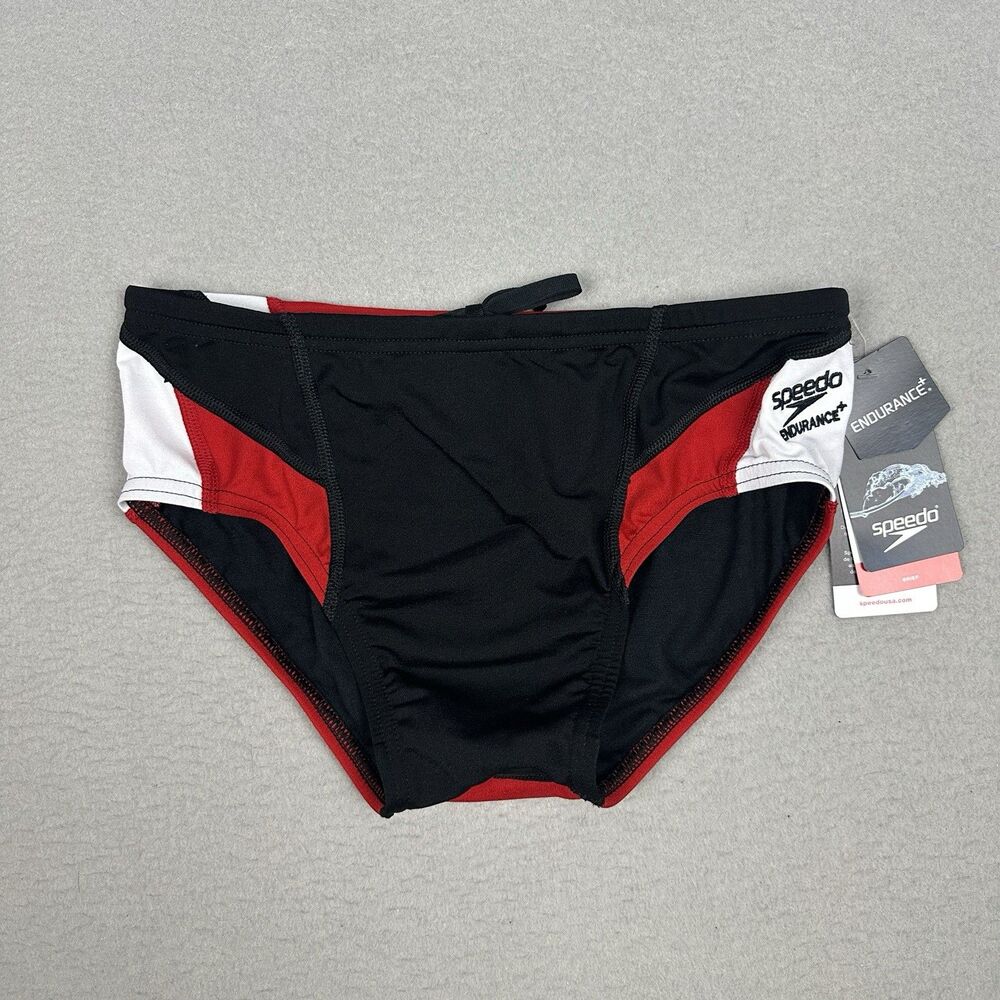 NEW Speedo Endurance+ Swim Briefs Men 30 Black Red Competition Training Team $44